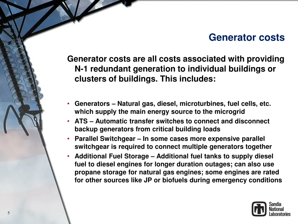 generator costs