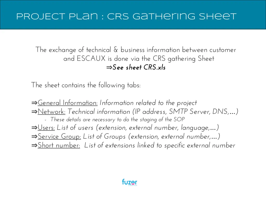 project plan crs gathering sheet