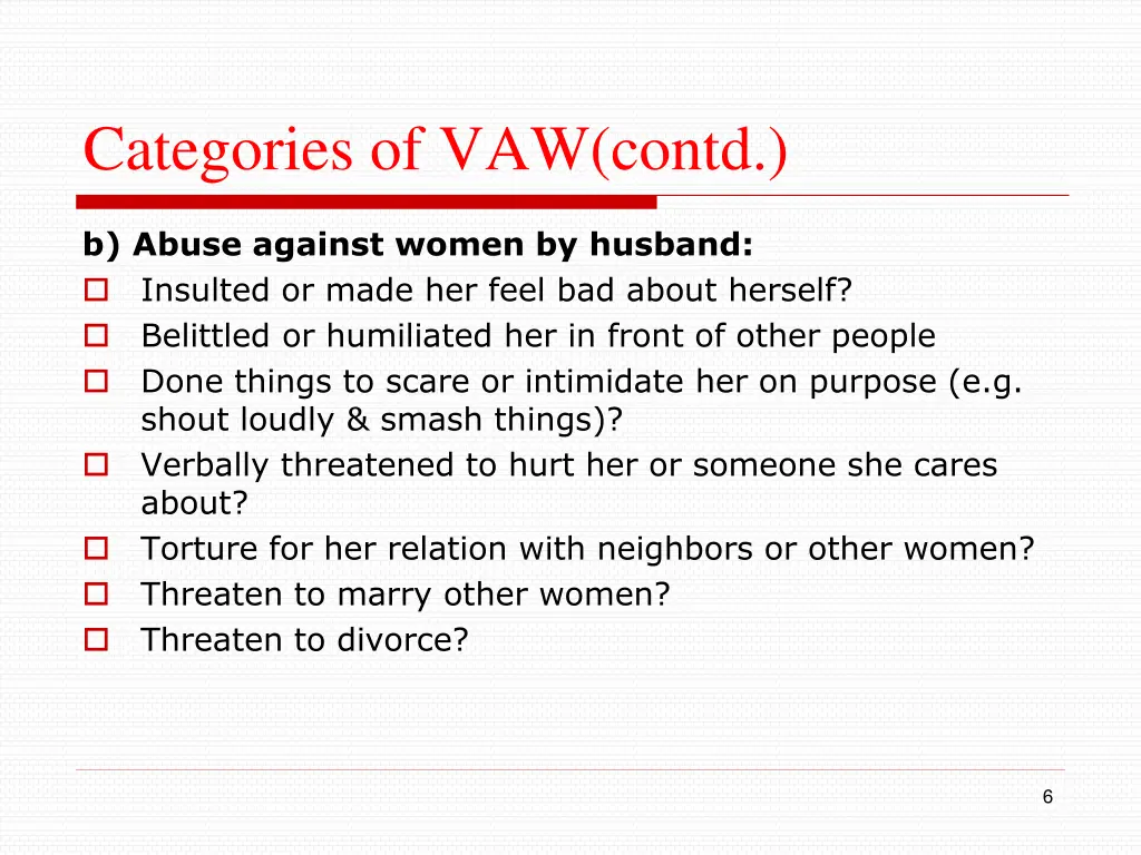 categories of vaw contd