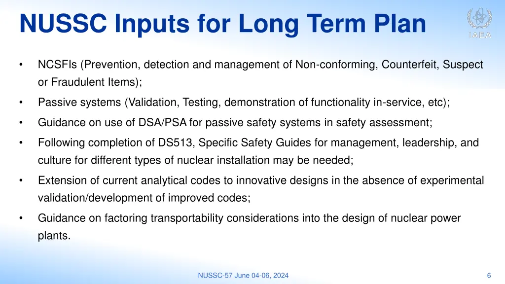 nussc inputs for long term plan