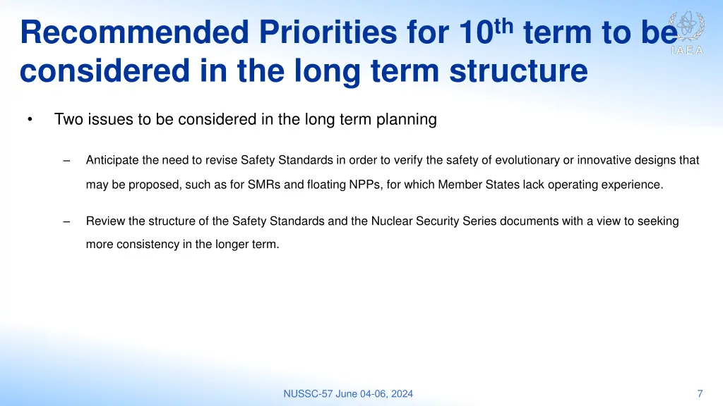 recommended priorities for 10 th term