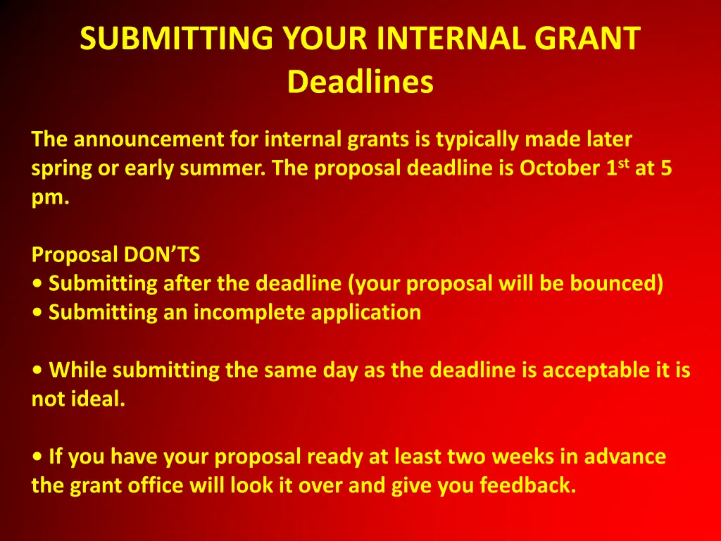 submitting your internal grant deadlines