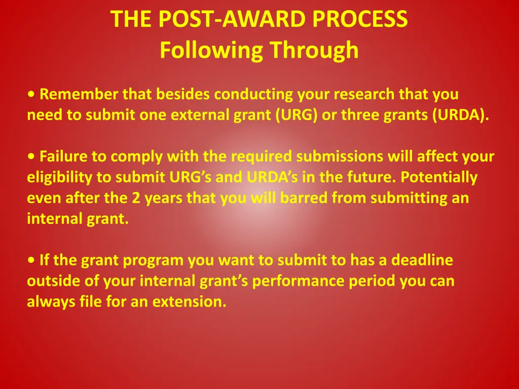 the post award process following through