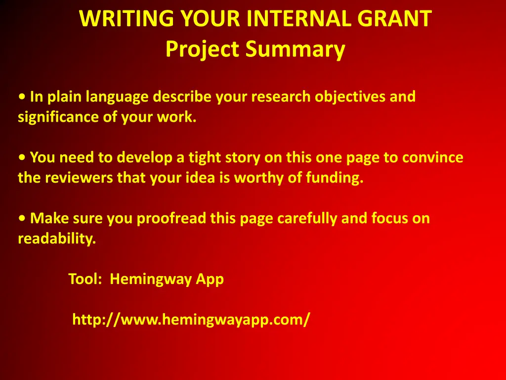 writing your internal grant project summary