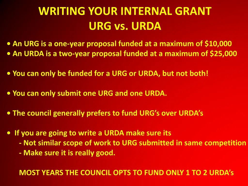 writing your internal grant urg vs urda