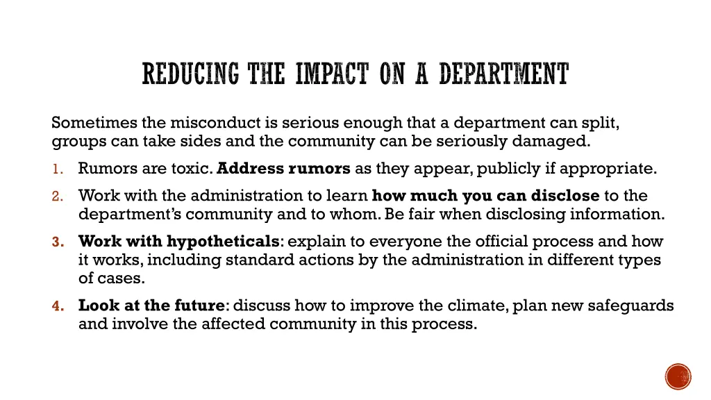 reducing the impact on a department