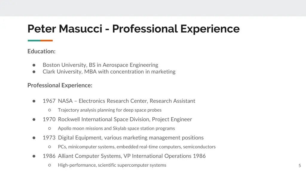 peter masucci professional experience