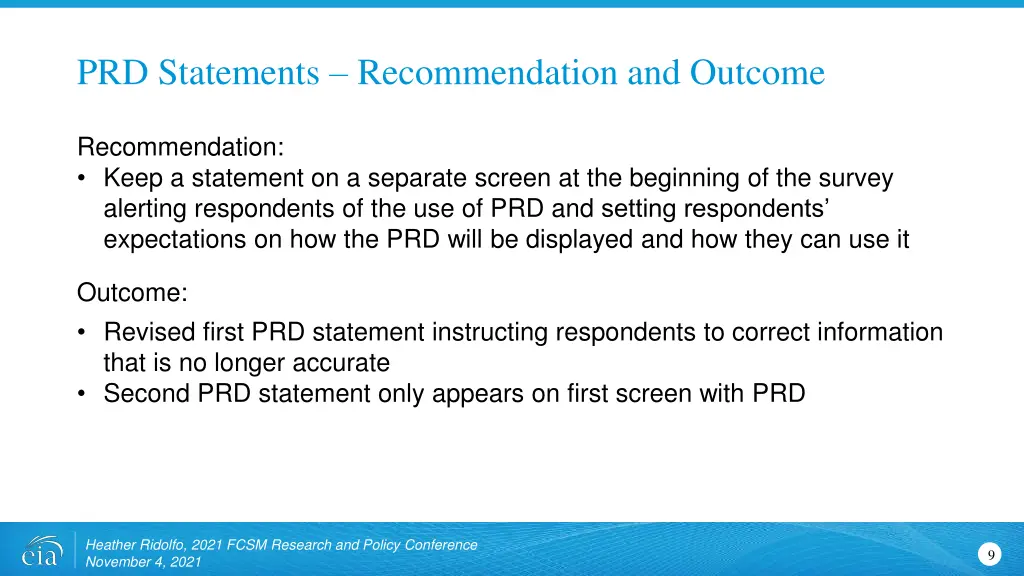 prd statements recommendation and outcome