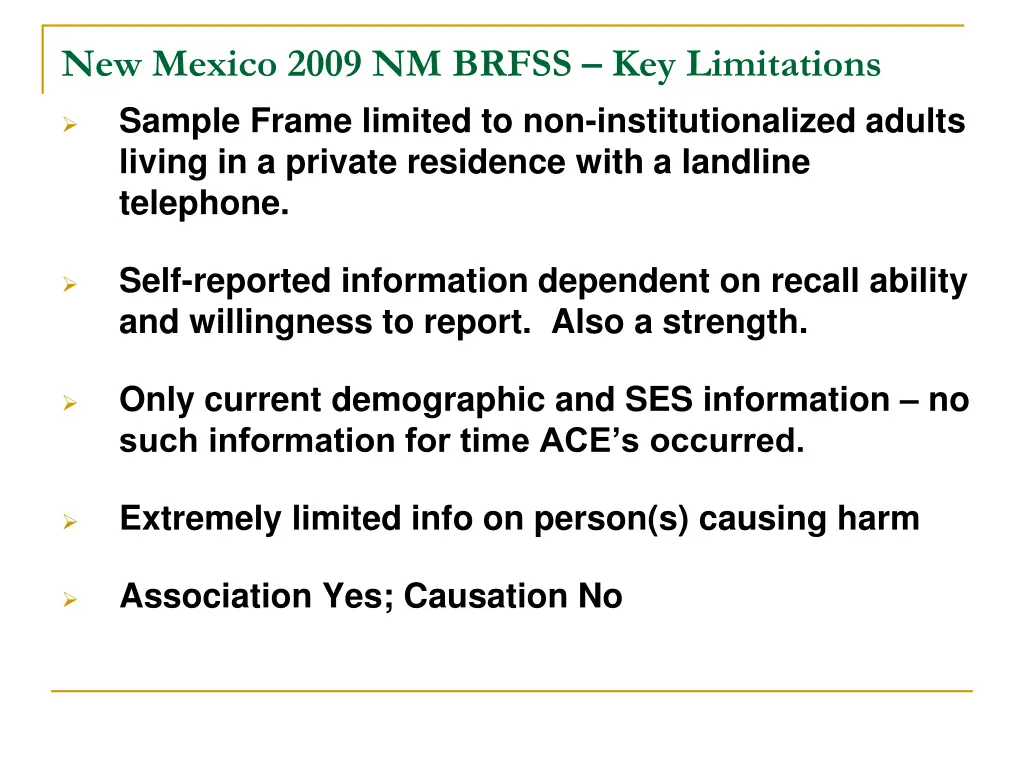 new mexico 2009 nm brfss key limitations sample