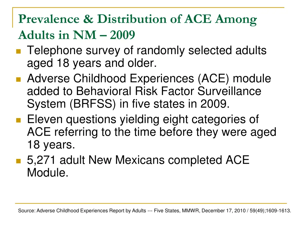 prevalence distribution of ace among adults