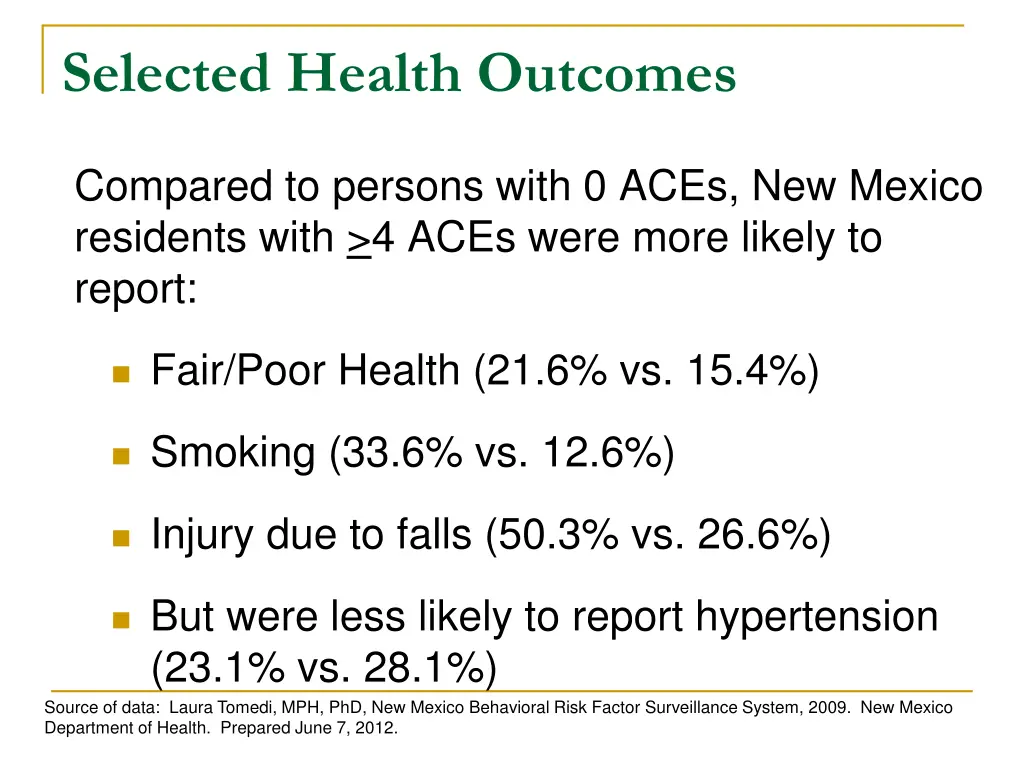 selected health outcomes