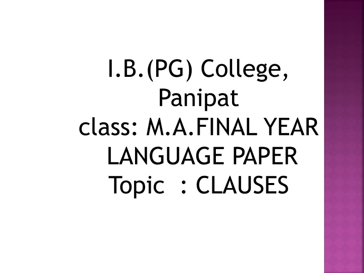 i b pg college panipat class m a final year