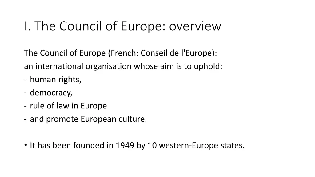 i the council of europe overview