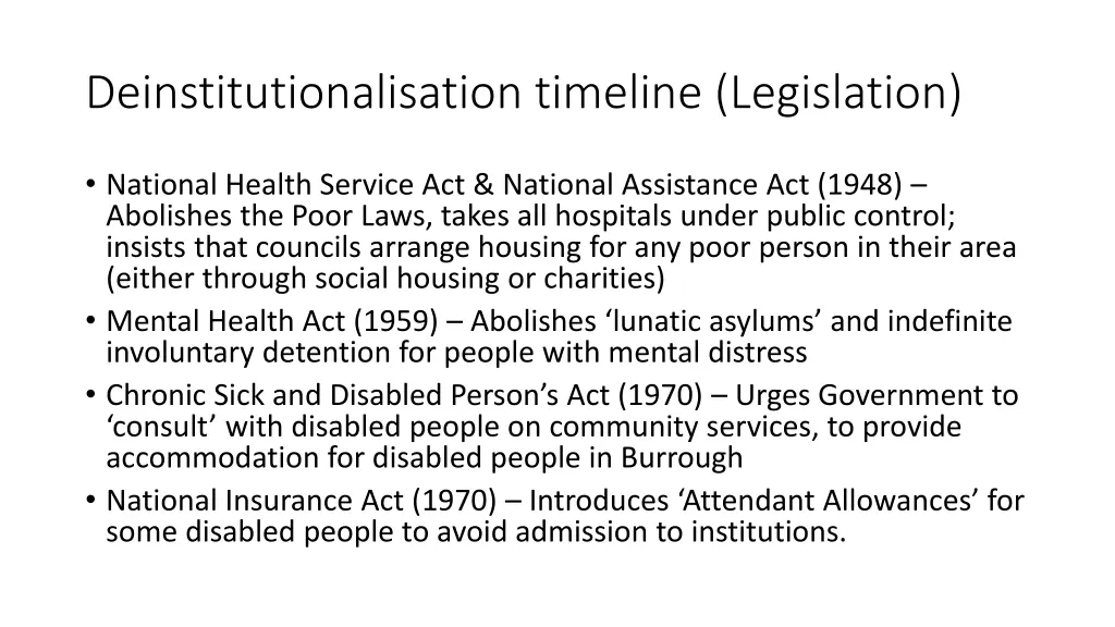 deinstitutionalisation timeline legislation