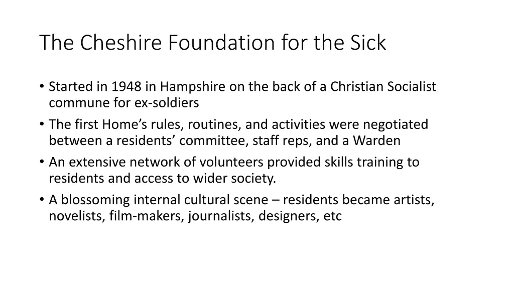 the cheshire foundation for the sick