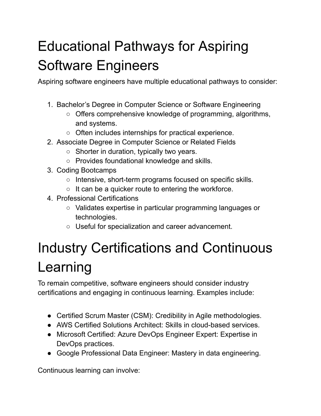 educational pathways for aspiring software