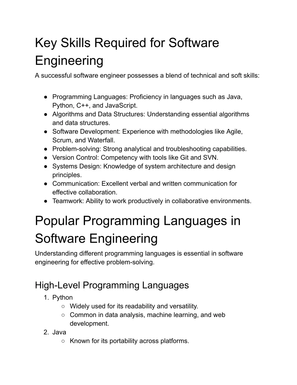 key skills required for software engineering