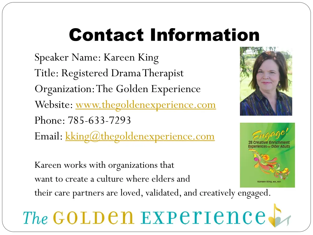 contact information speaker name kareen king