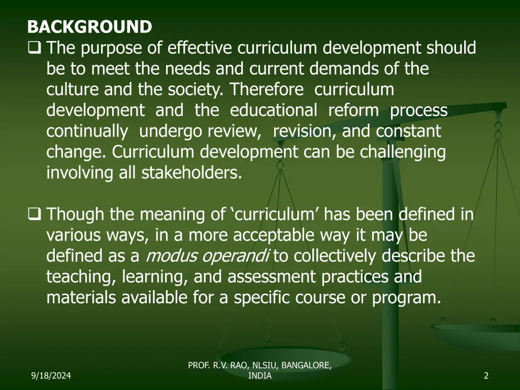 background the purpose of effective curriculum