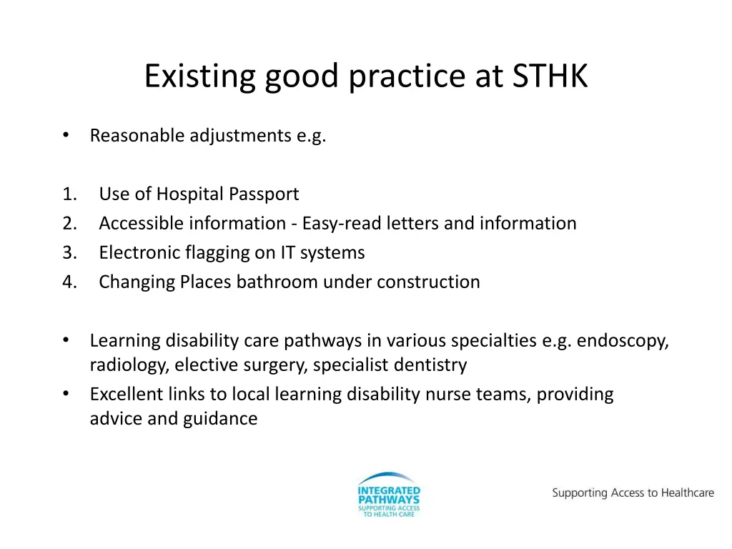 existing good practice at sthk