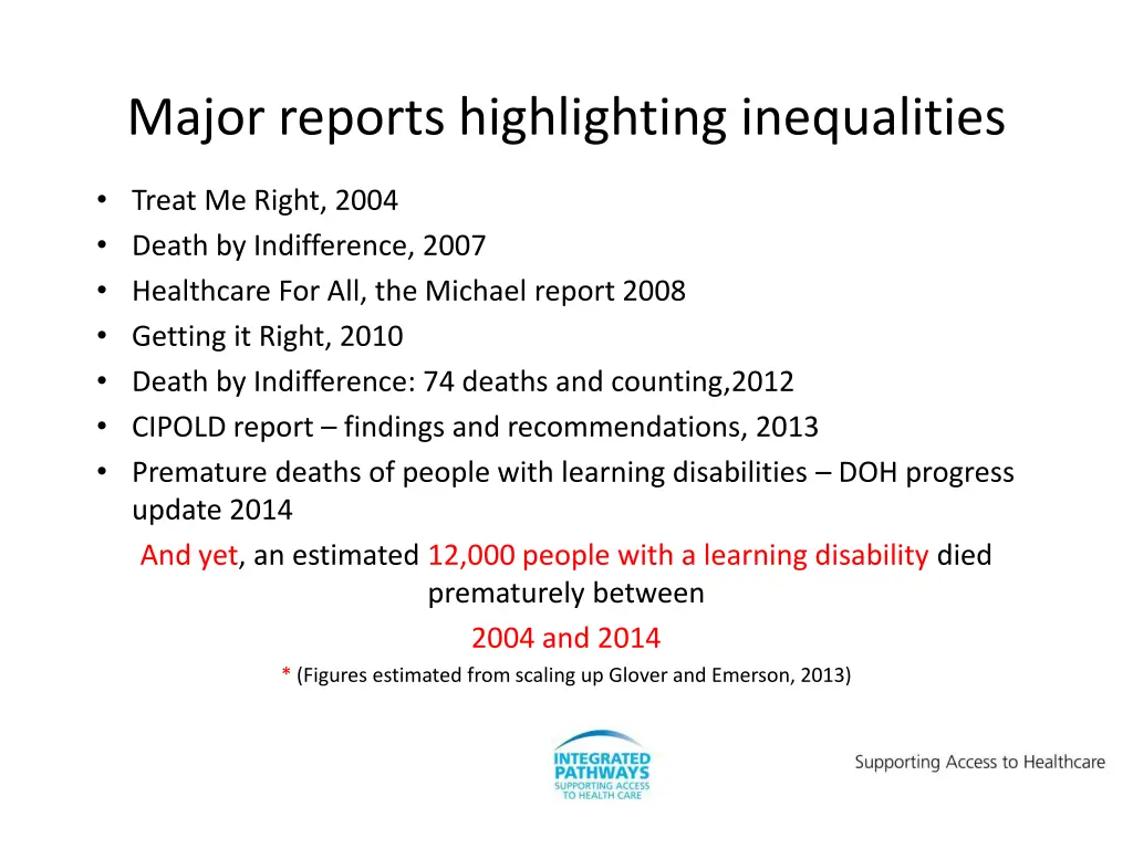 major reports highlighting inequalities