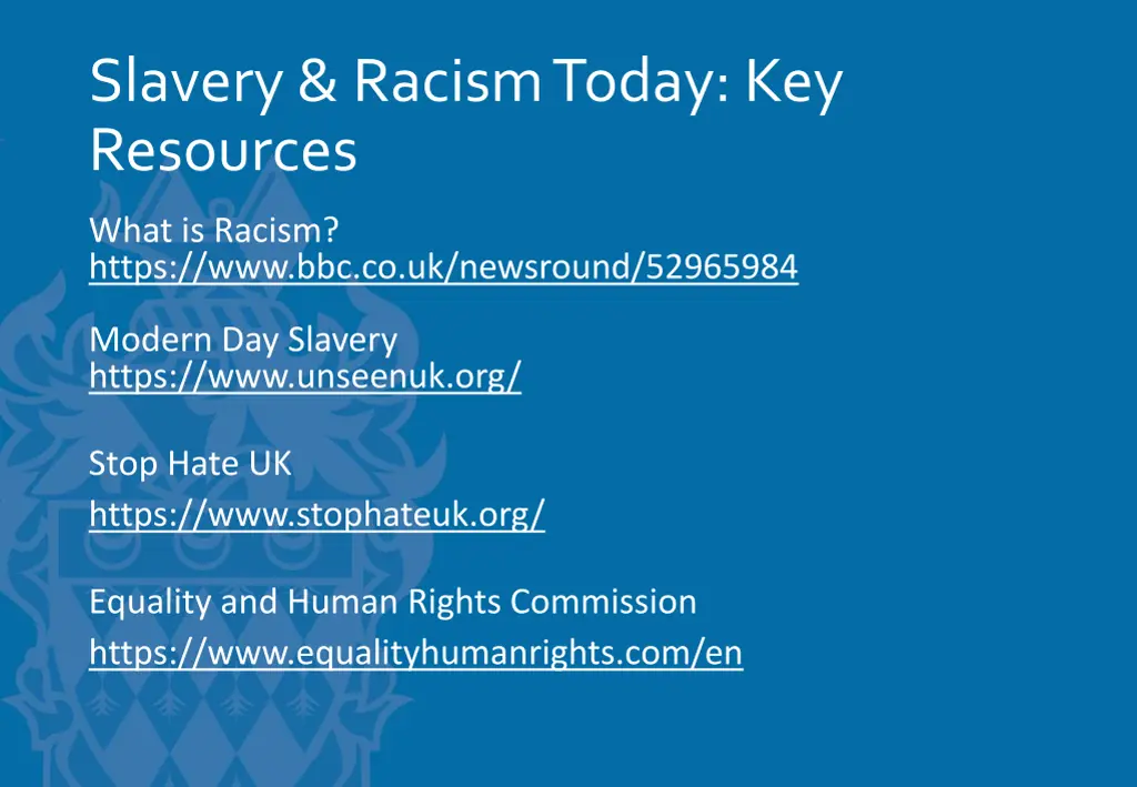 slavery racism today key resources