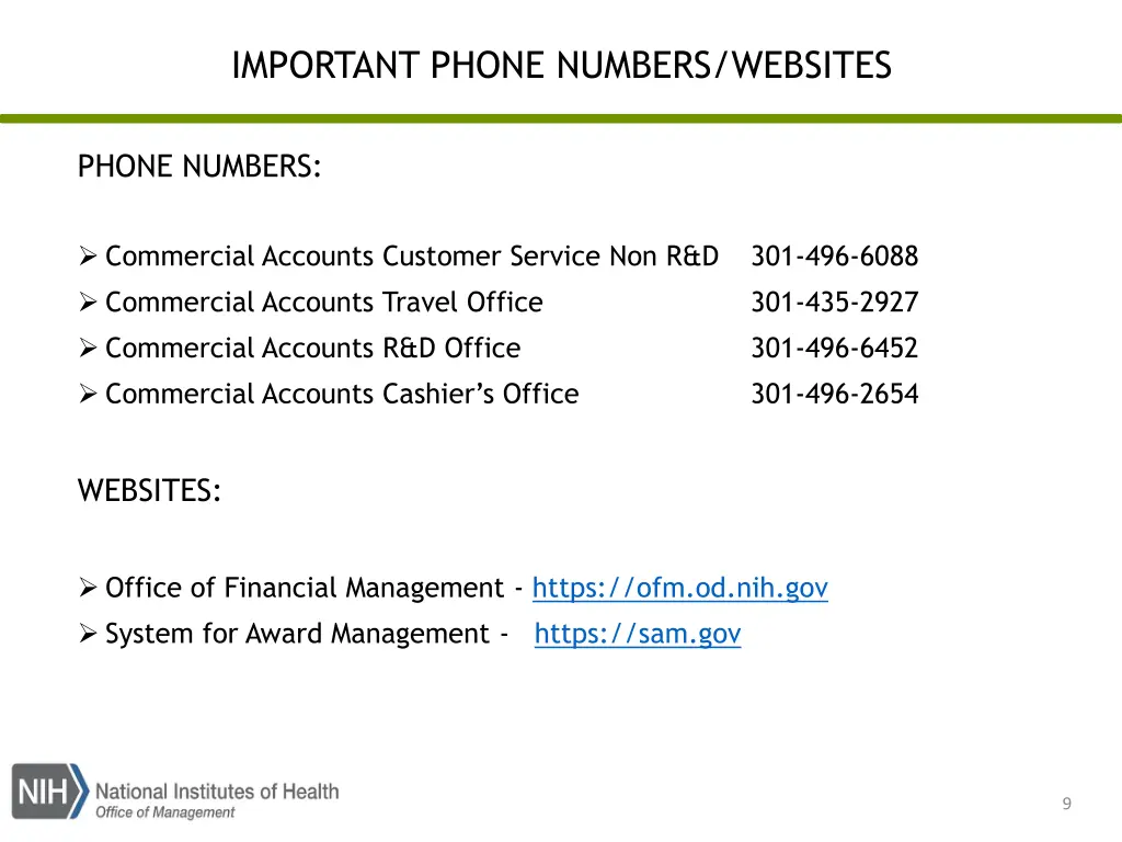 important phone numbers websites