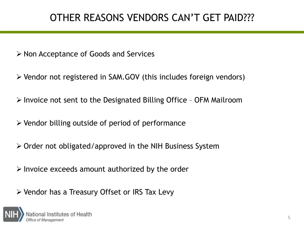 other reasons vendors can t get paid