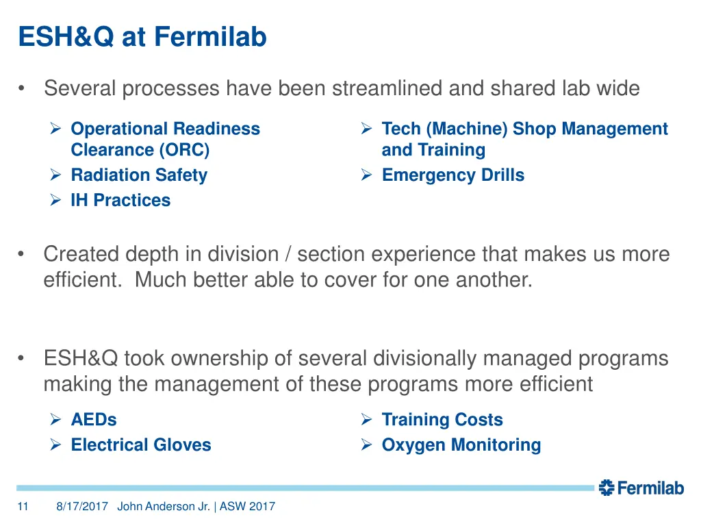 esh q at fermilab