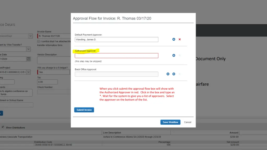 when you click submit the approval flow box will