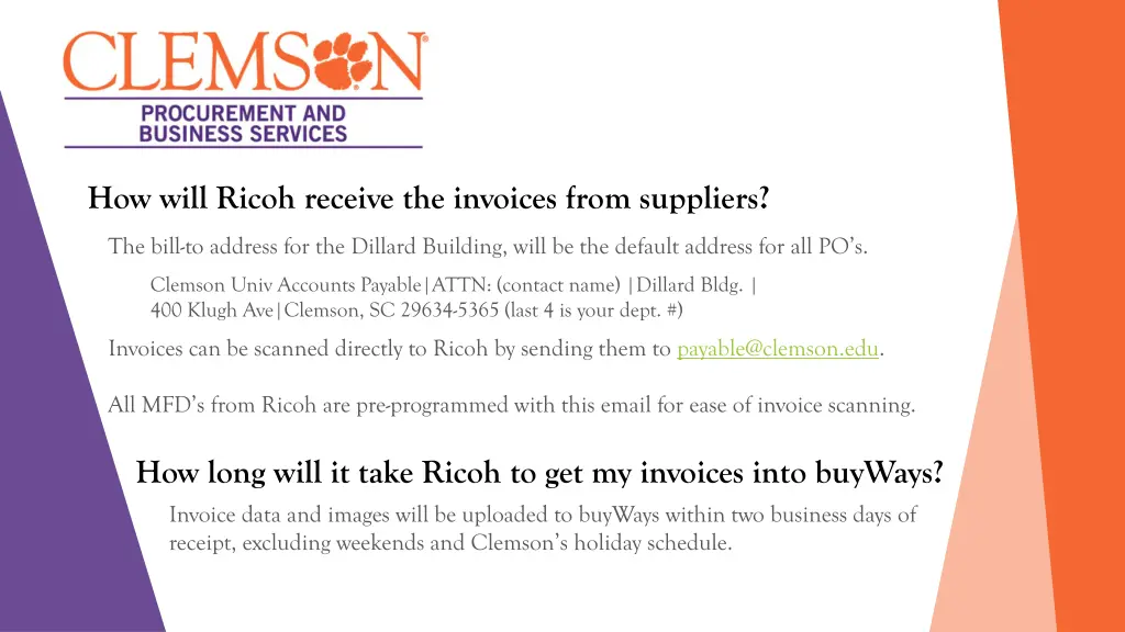 how will ricoh receive the invoices from suppliers