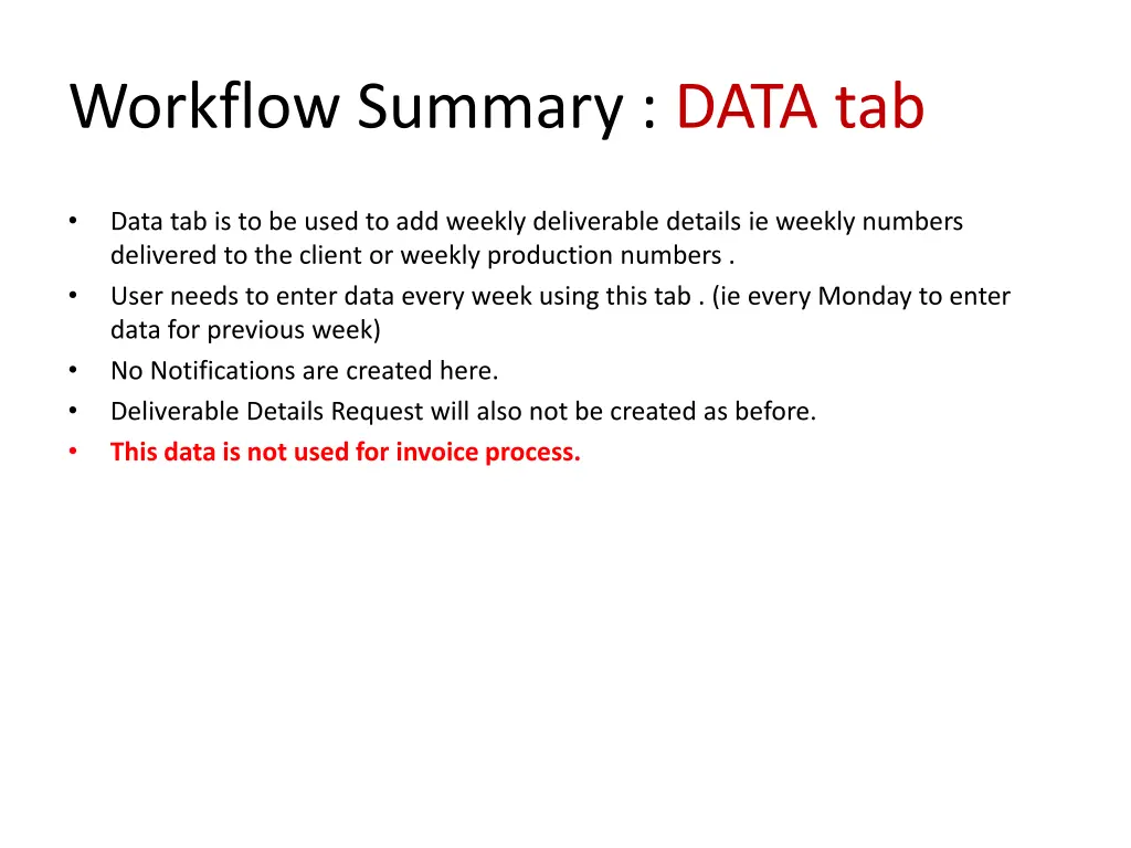 workflow summary data tab