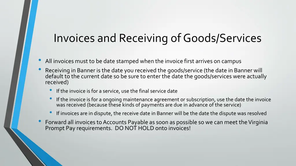 invoices and receiving of goods services