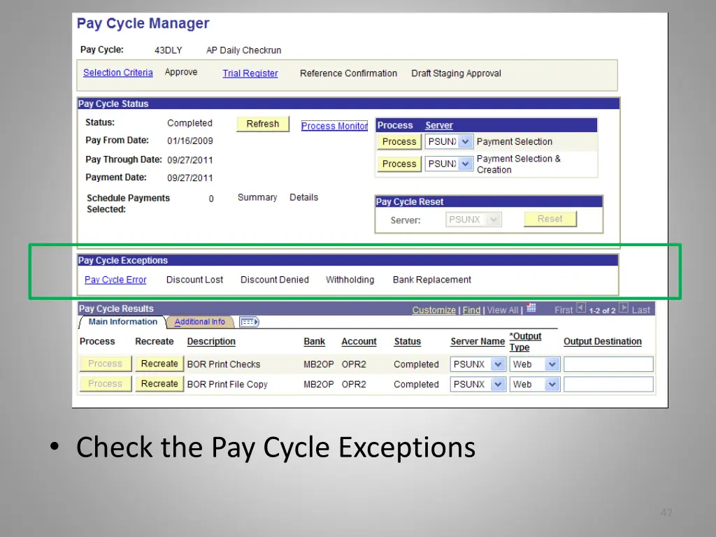 check the pay cycle exceptions