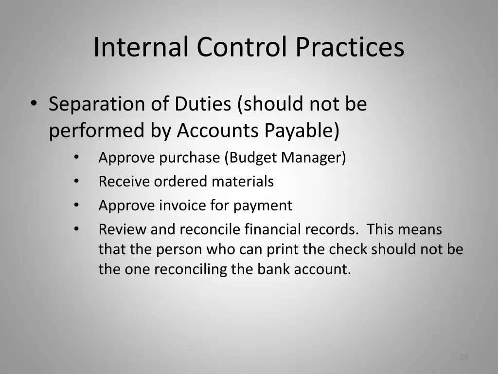 internal control practices