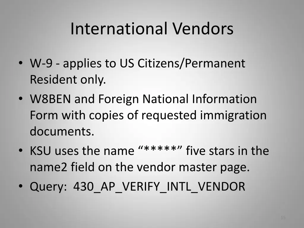 international vendors