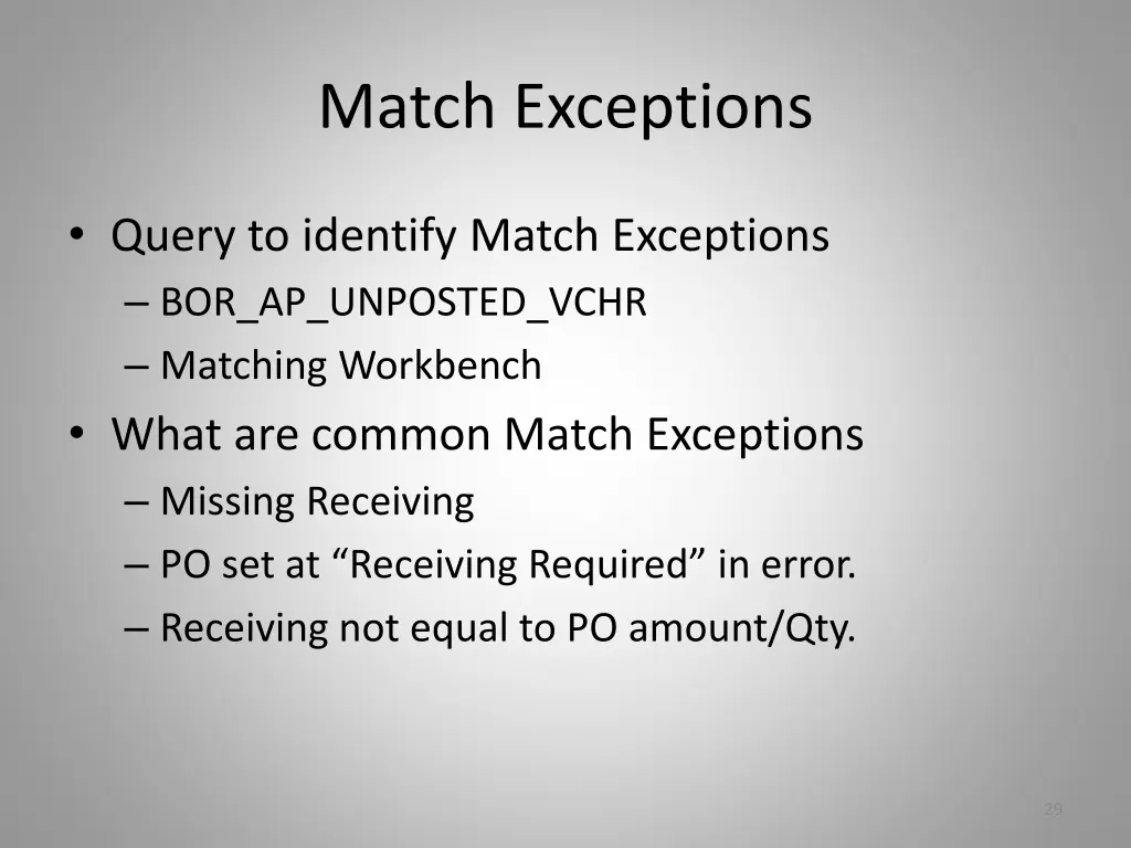 match exceptions