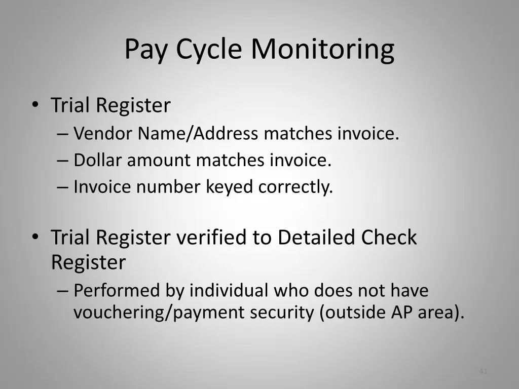 pay cycle monitoring