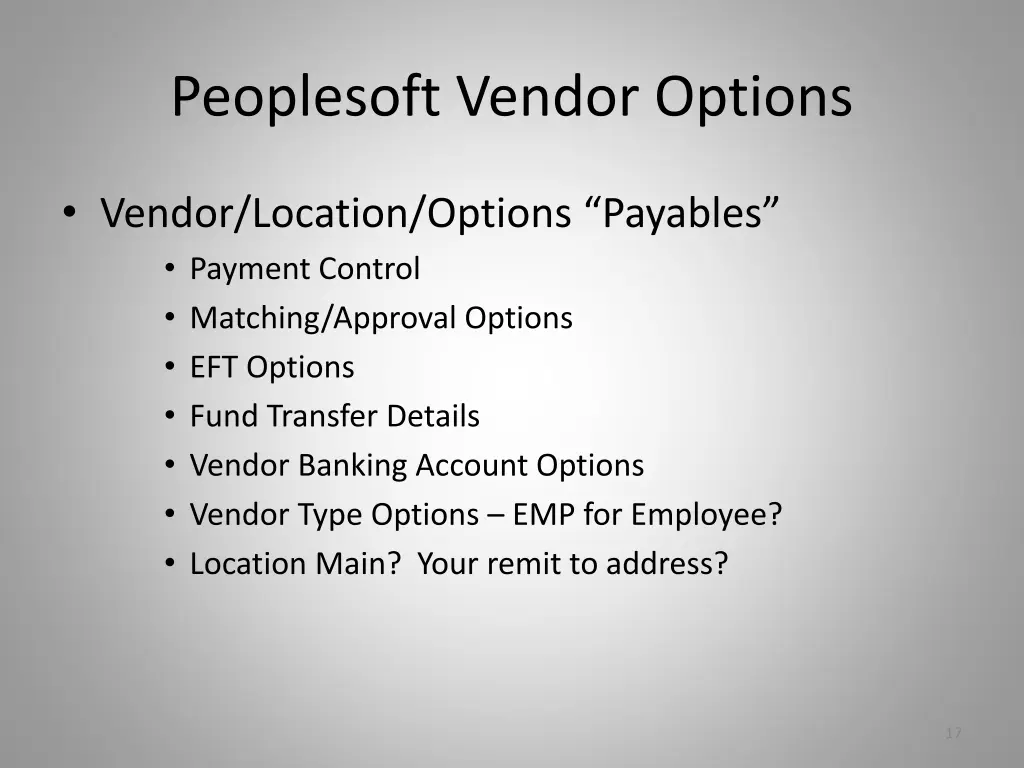 peoplesoft vendor options