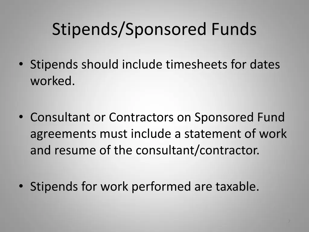 stipends sponsored funds