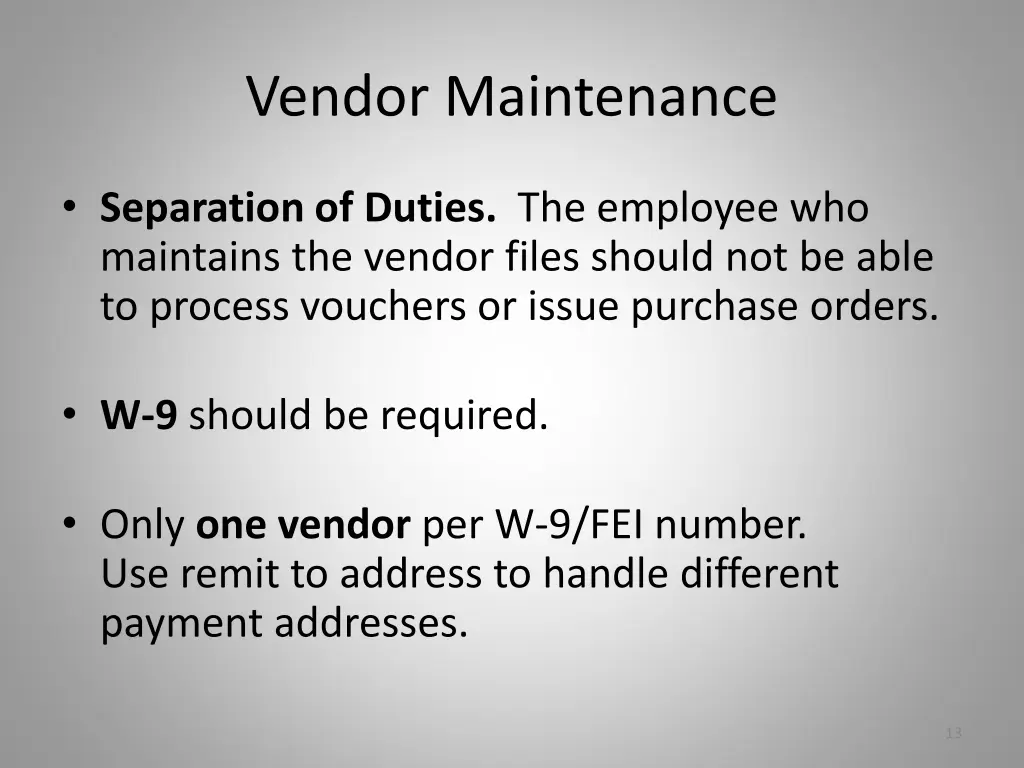 vendor maintenance