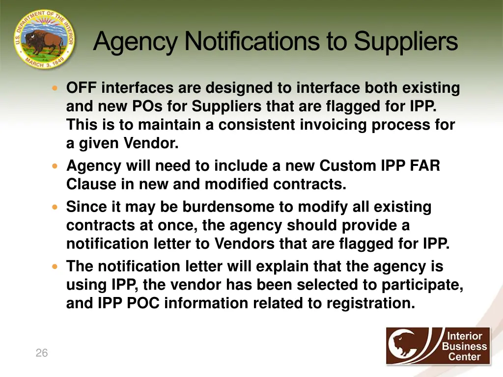 agency notifications to suppliers