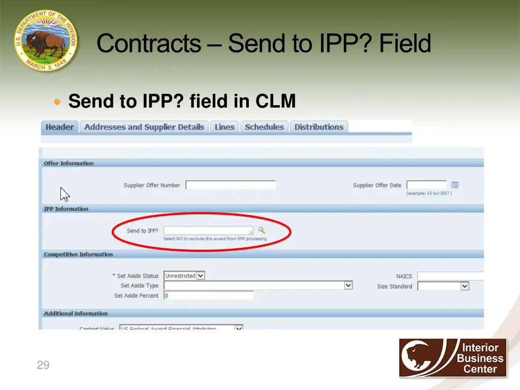 contracts send to ipp field 1