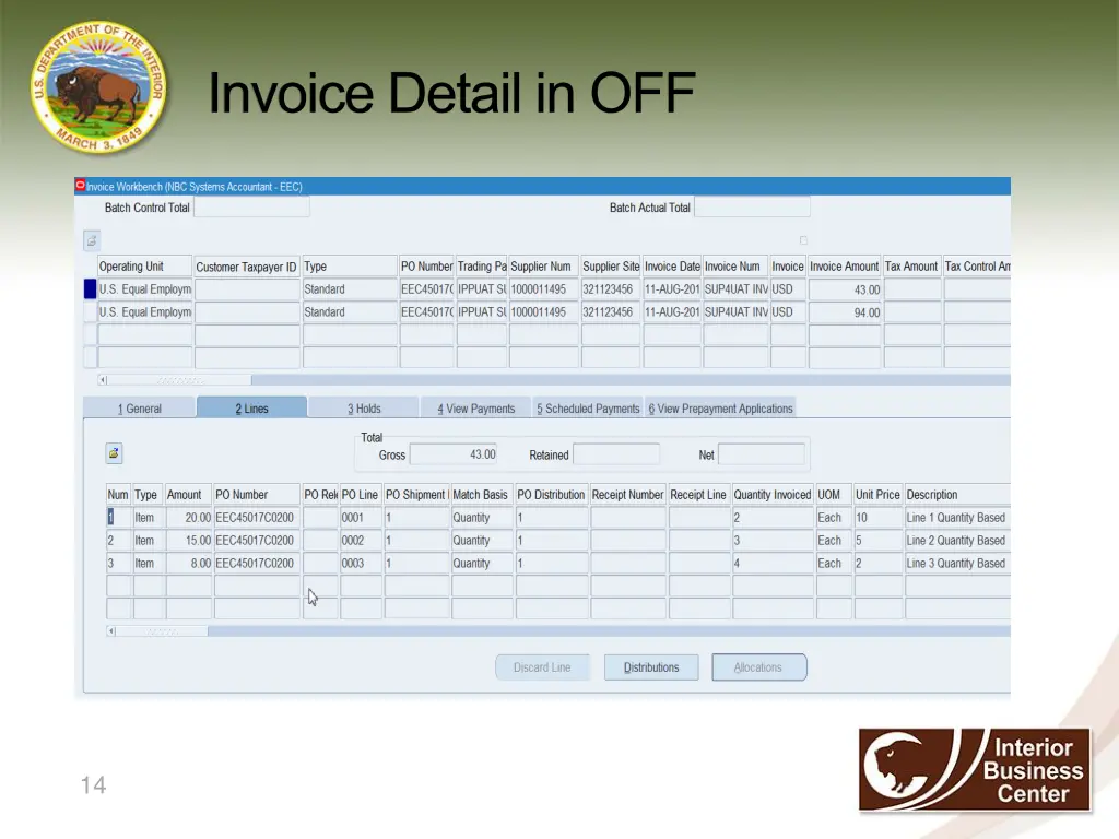 invoice detail in off