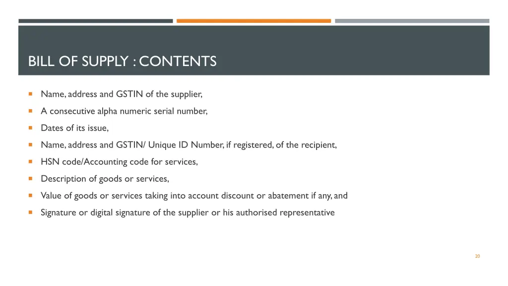 bill of supply contents