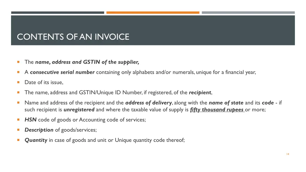 contents of an invoice