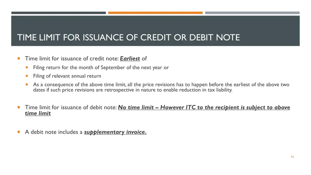 time limit for issuance of credit or debit note