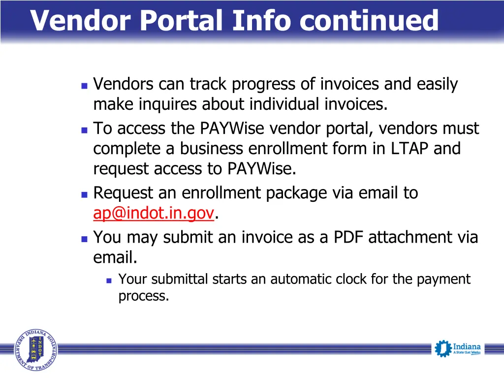 vendor portal info continued