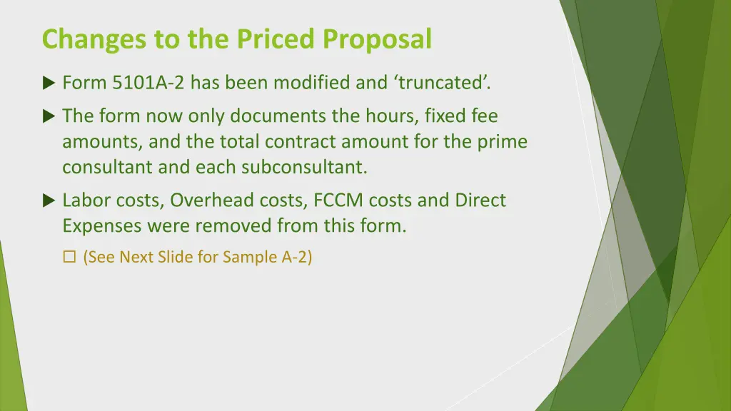 changes to the priced proposal