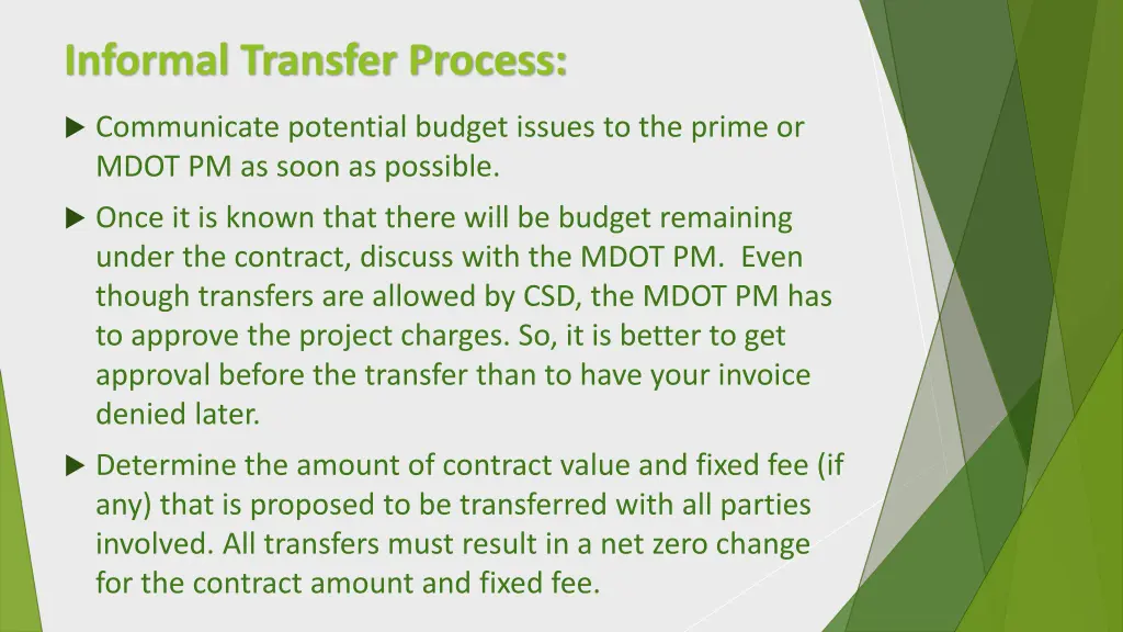 informal transfer process